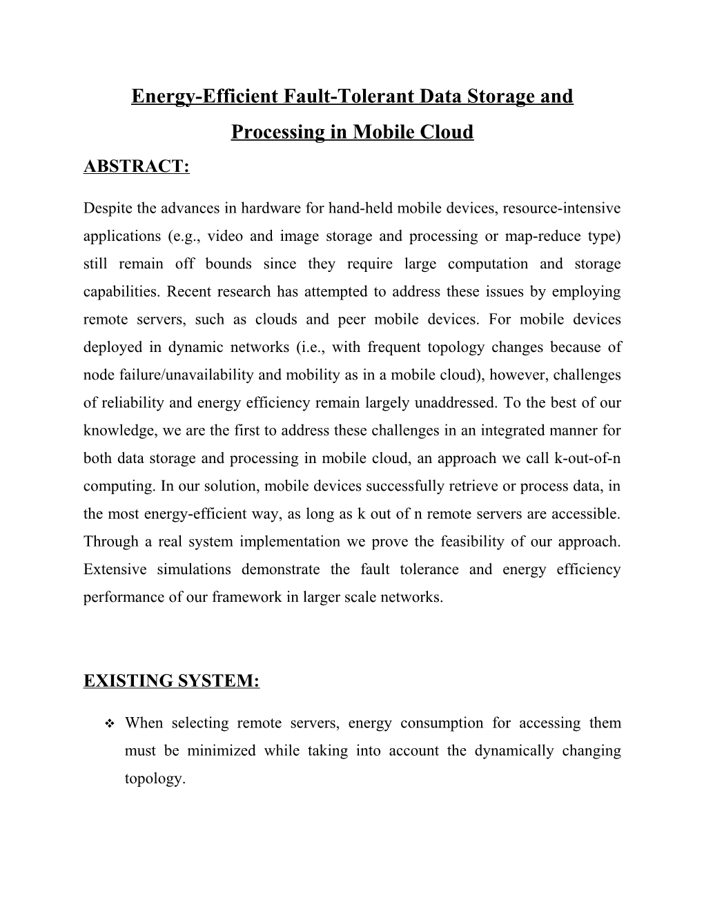 Energy-Efficient Fault-Tolerant Data Storage and Processing in Mobile Cloud