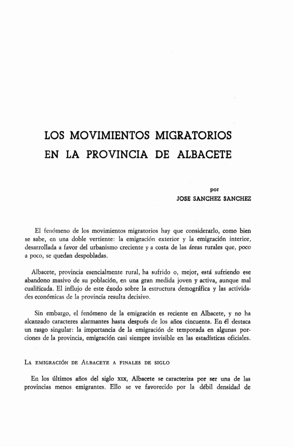 Los Movimientos Migratorios Provincia Albacete