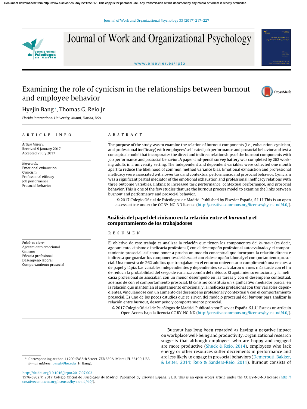 Examining the Role of Cynicism in the Relationships Between Burnout And