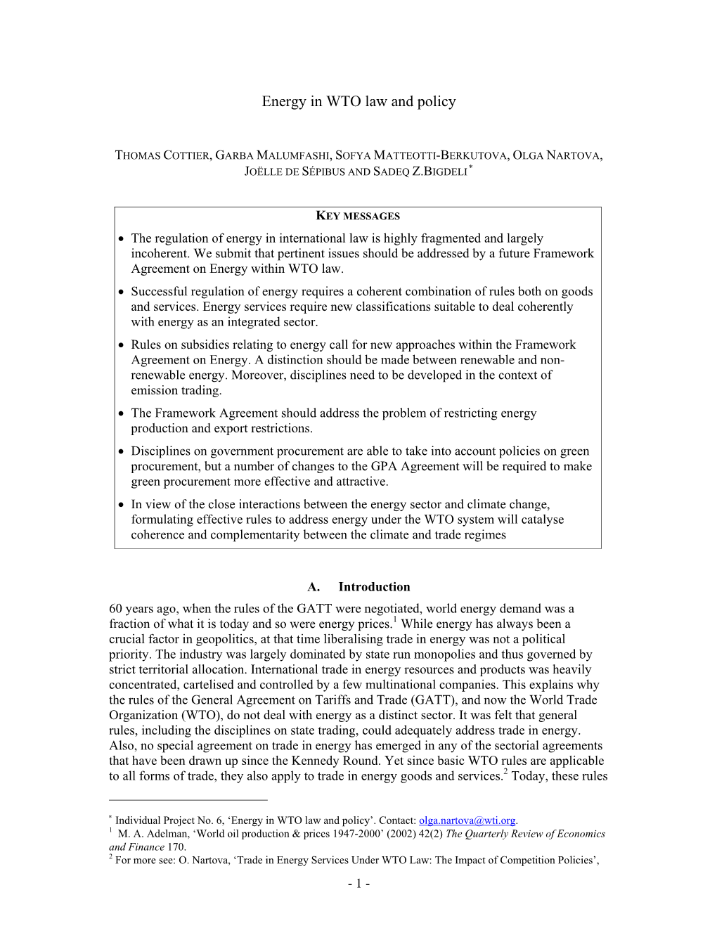 Energy in WTO Law and Policy