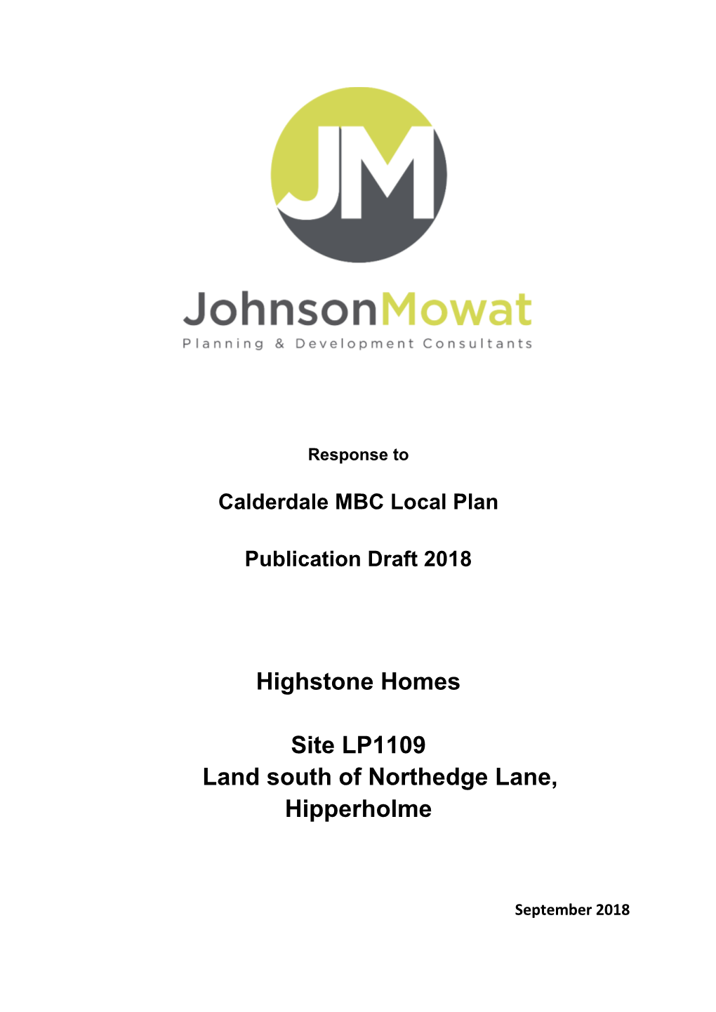 Highstone Homes Site LP1109 Land South of Northedge Lane