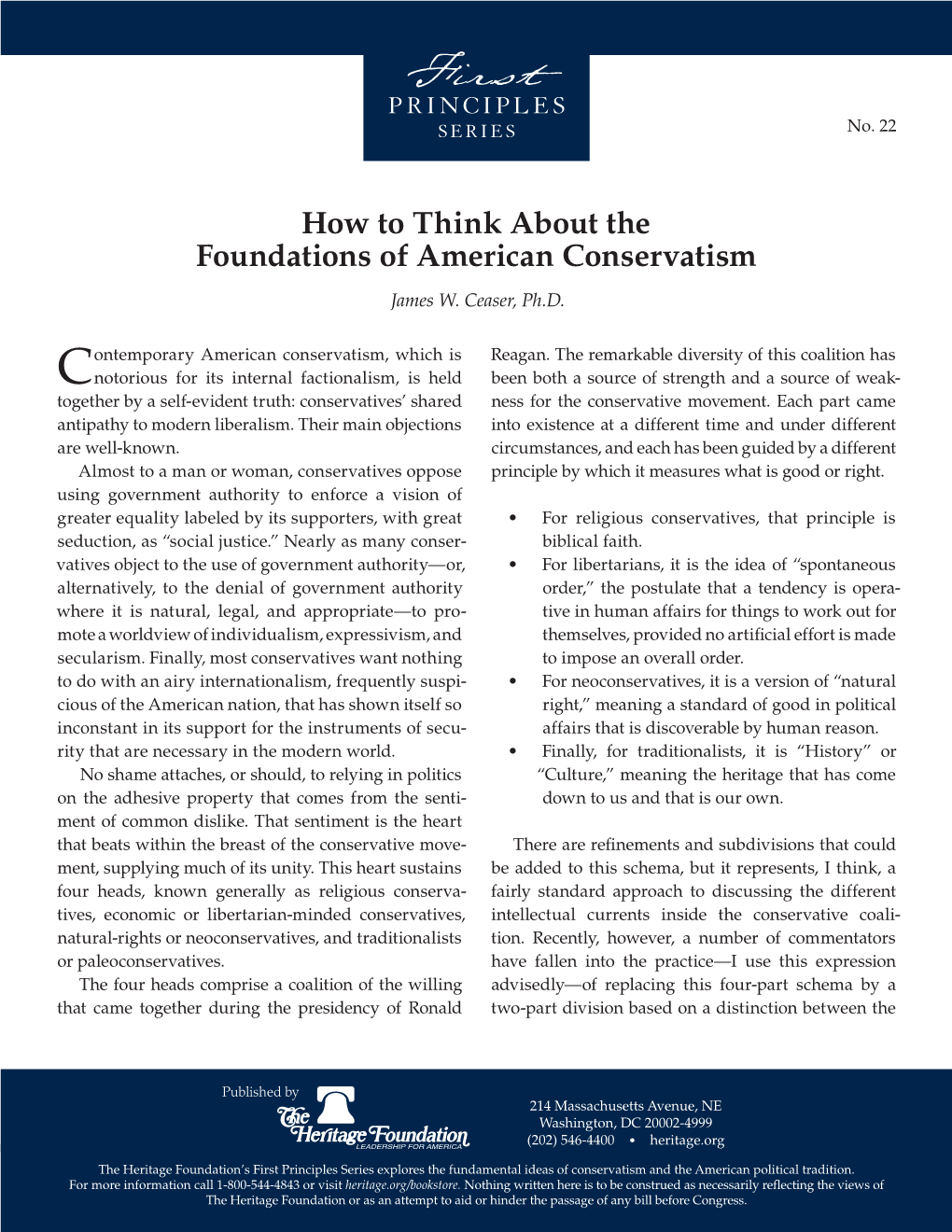 How to Think About the Foundations of American Conservatism James W