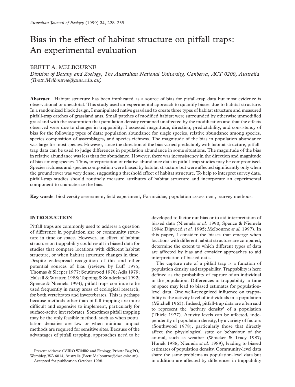 Bias in the Effect of Habitat Structure on Pitfall Traps: an Experimental Evaluation