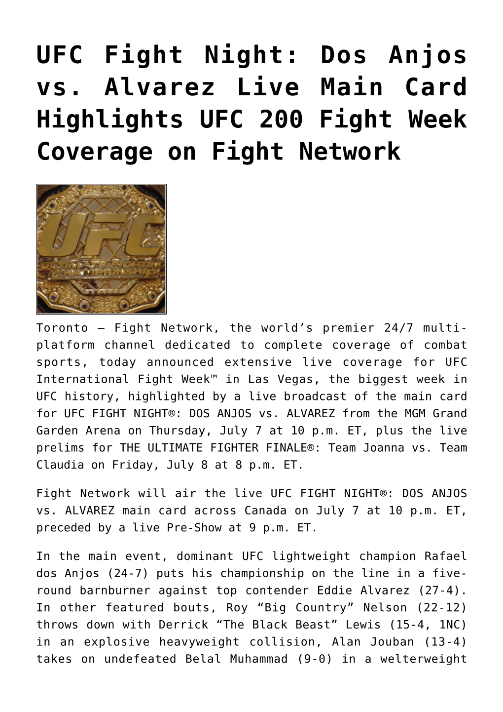 UFC Fight Night: Dos Anjos Vs