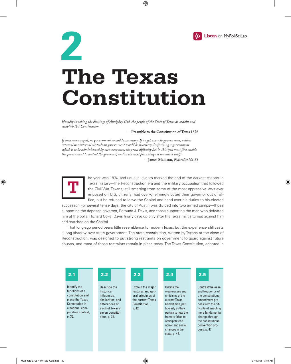 The Texas Constitution, Adopted In