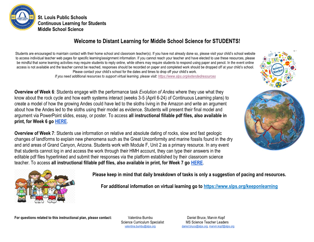 Distant Learning for Middle School Science for STUDENTS!