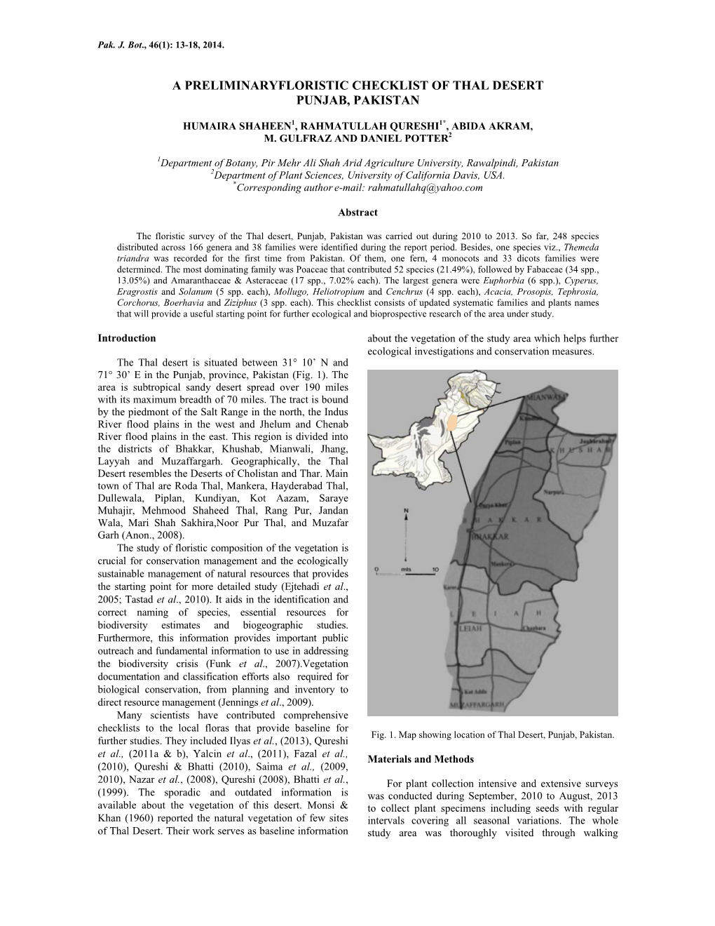 A Preliminaryfloristic Checklist of Thal Desert Punjab, Pakistan