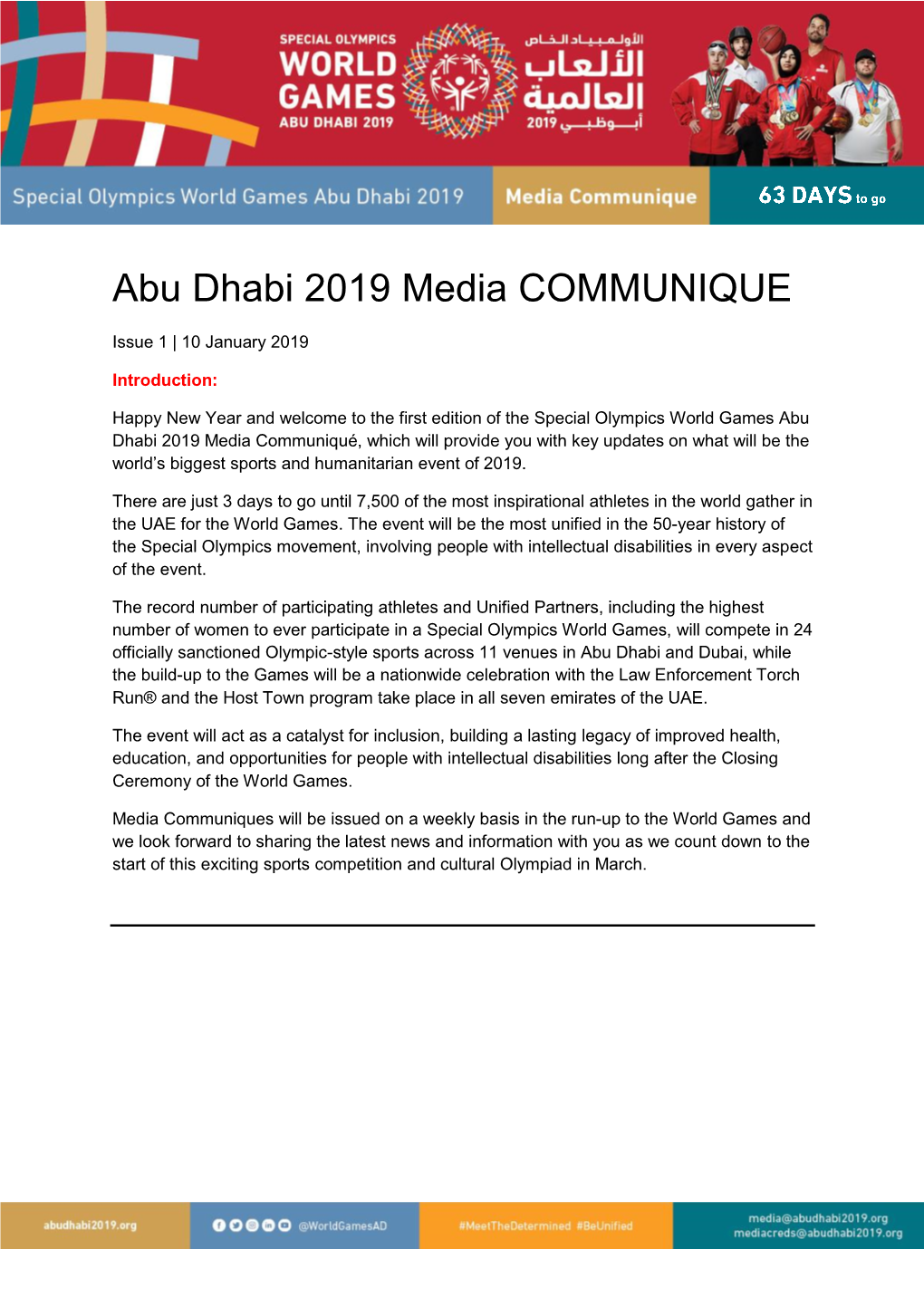 Abu Dhabi 2019 Media COMMUNIQUE