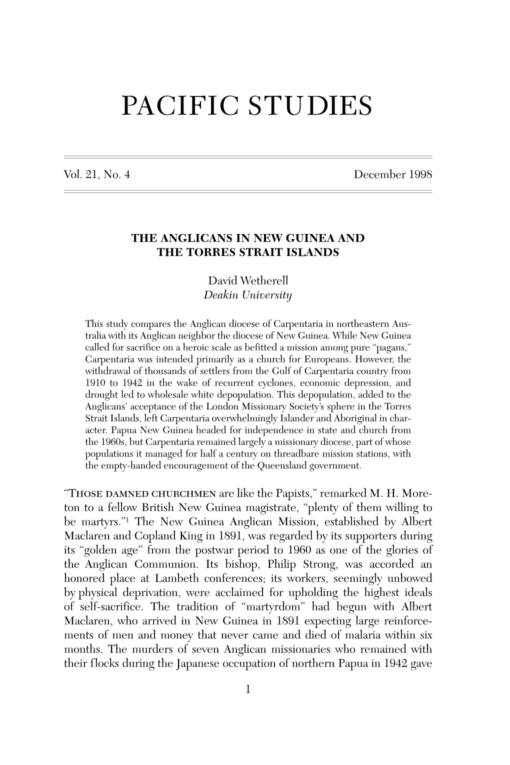 The Anglicans in New Guinea and the Torres Strait Islands