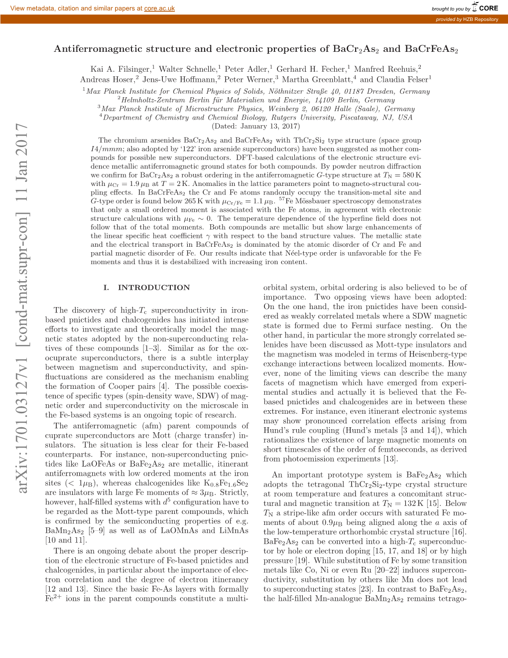 Arxiv:1701.03127V1 [Cond-Mat.Supr-Con] 11 Jan 2017 Scnre Ytesmcnutn Rpriso E.G