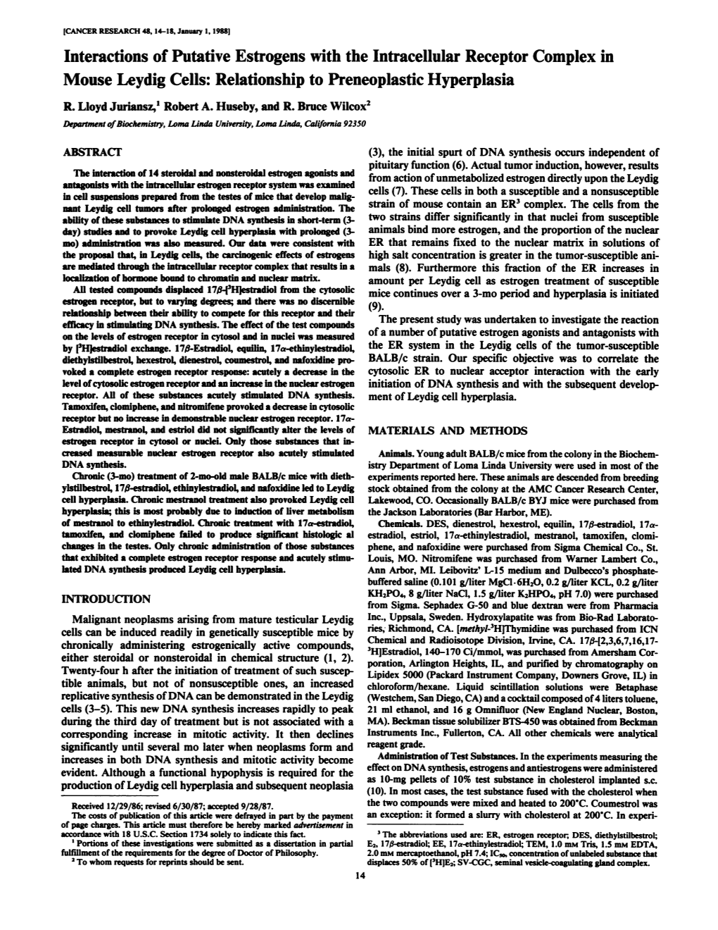 Interactions of Putative Estrogens with the Intracellular Receptor Complex in Mouse Leydig Cells: Relationship to Preneoplastic Hyperplasia R