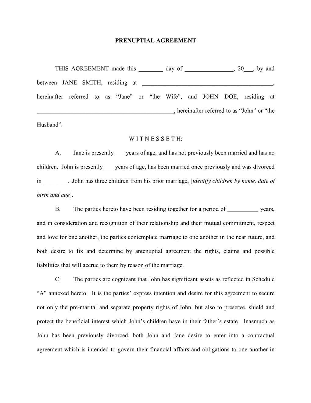 Prenuptial Agreement Sample