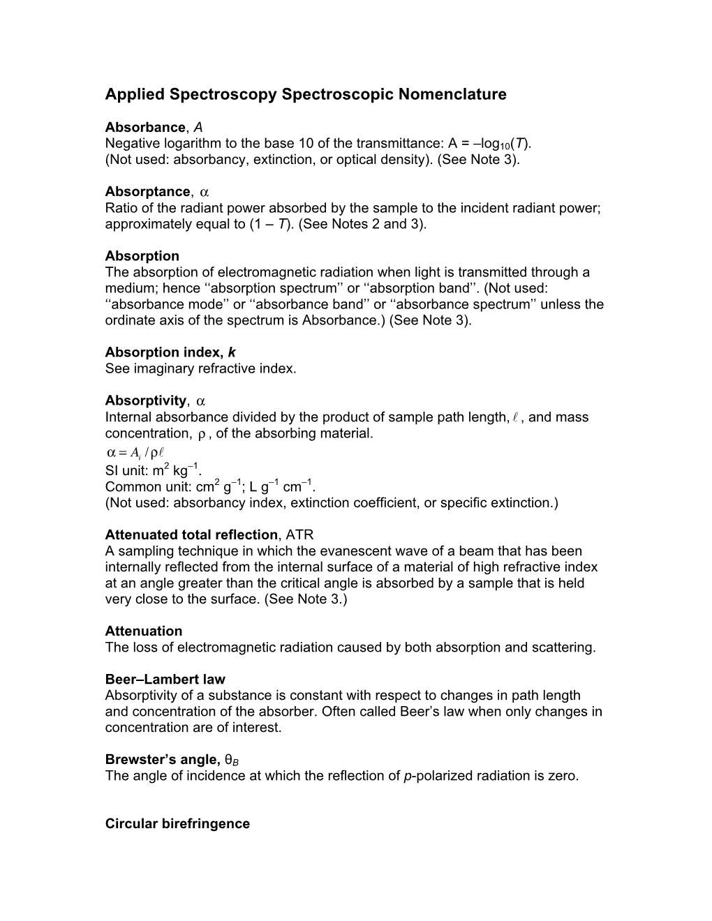 Applied Spectroscopy Spectroscopic Nomenclature