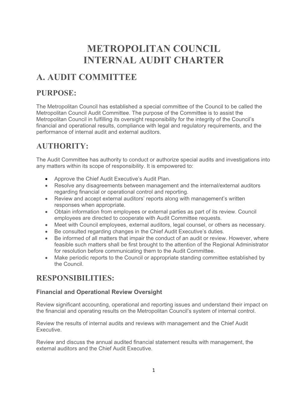 Metropolitan Council Internal Audit Charter A