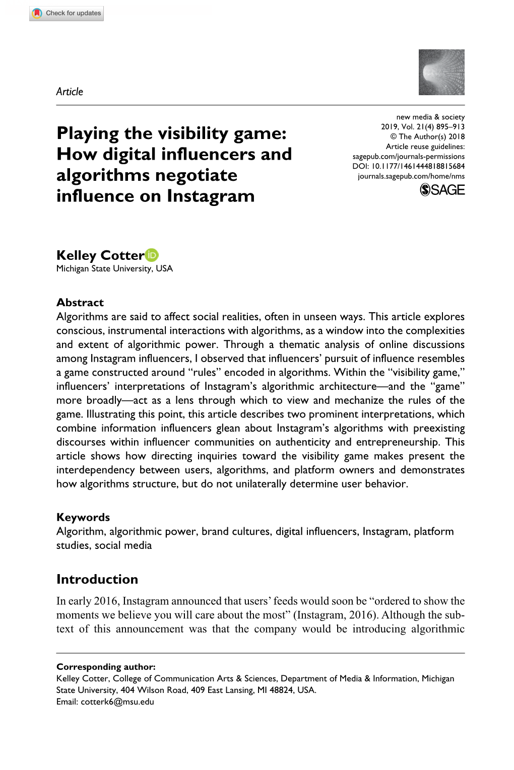 Playing the Visibility Game: How Digital Influencers and Algorithms