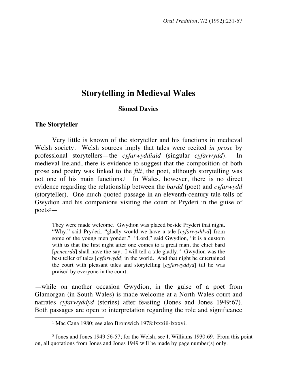 Storytelling in Medieval Wales