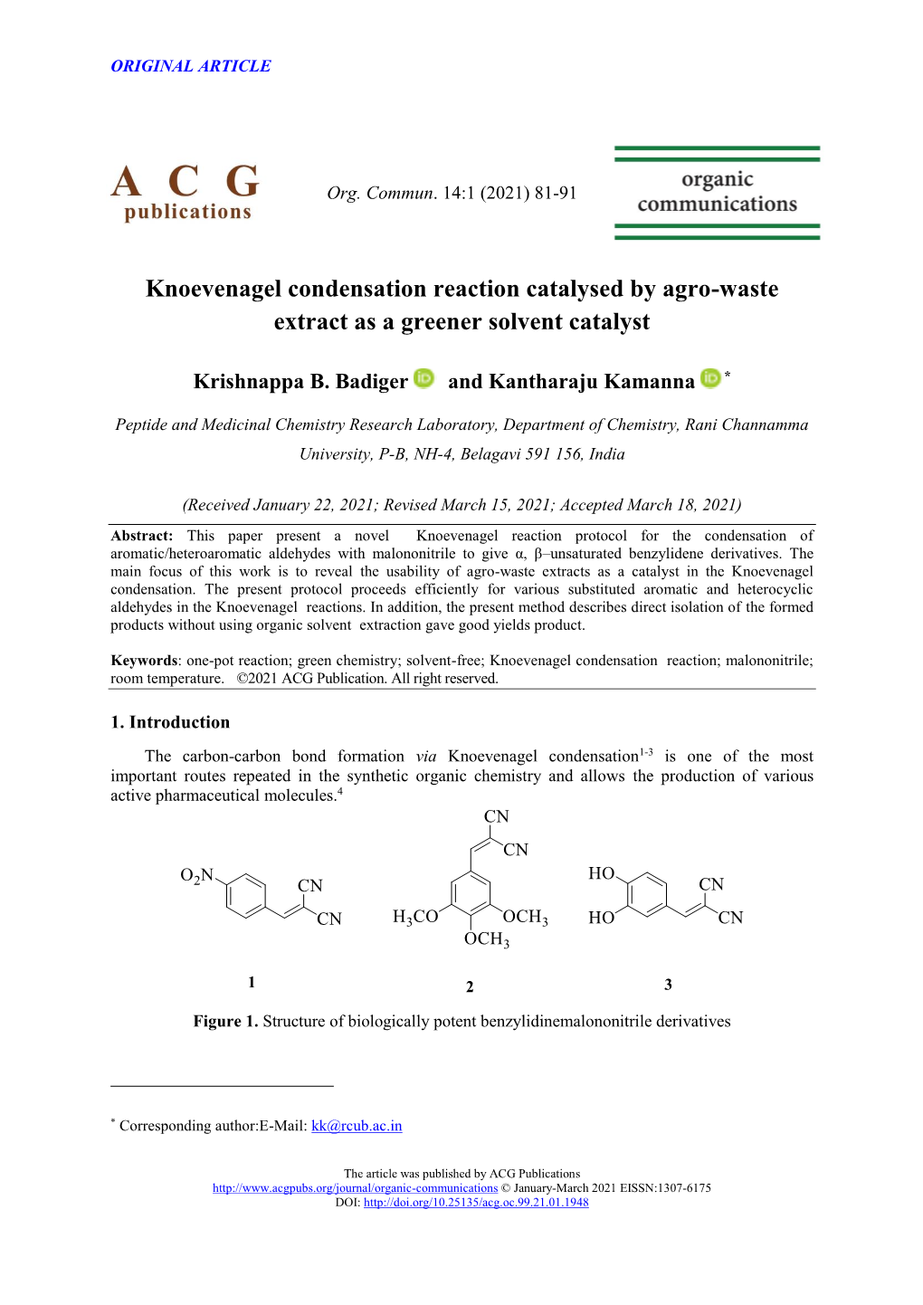 Knoevenagel Condensation Reaction Catalysed by Agro-Waste Extract As a Greener Solvent Catalyst