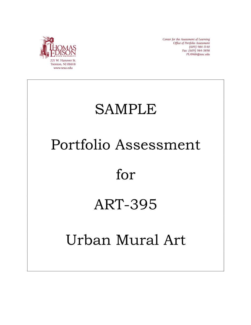 SAMPLE Portfolio Assessment for ART-395 Urban Mural