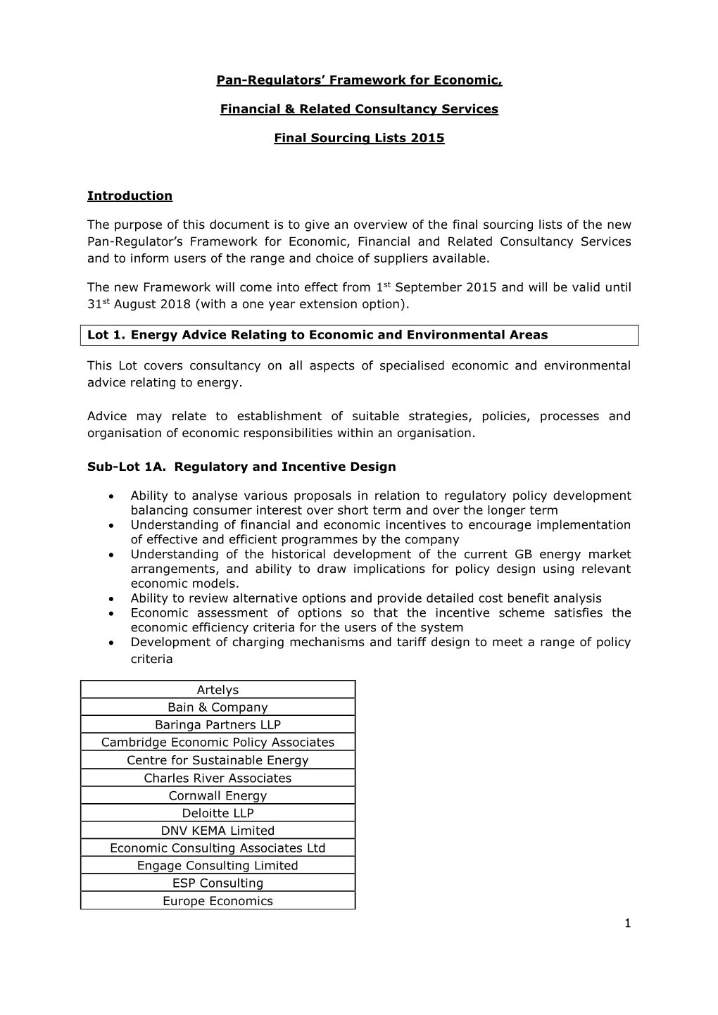 Economic Framework Sourcing List