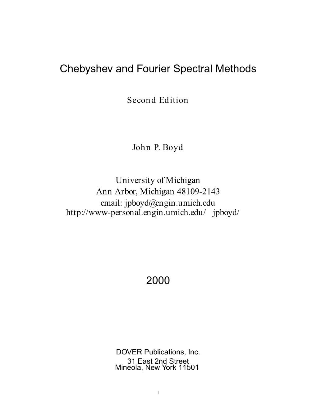 Chebyshev and Fourier Spectral Methods 2000