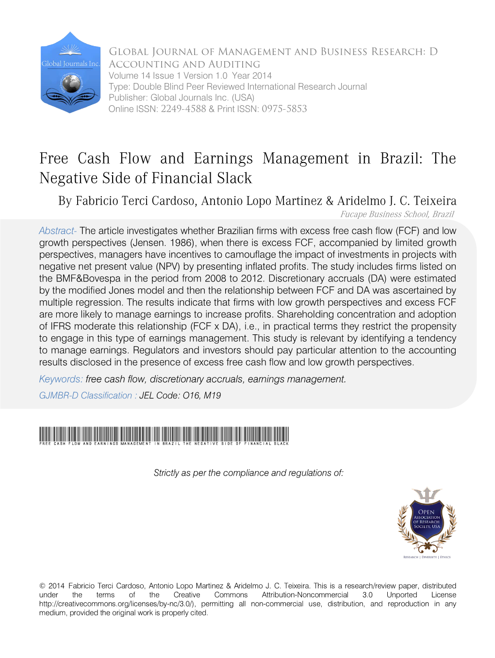 Free Cash Flow and Earnings Management Inbrazil