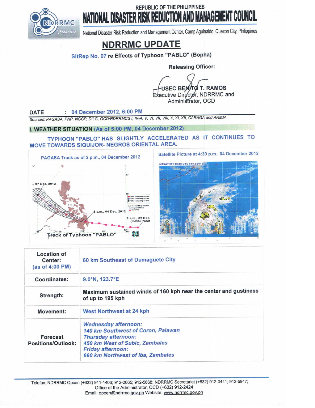 UPDATE Re Sitrep No.7 Re Typhoon PABLO As of 04 Dec 2012