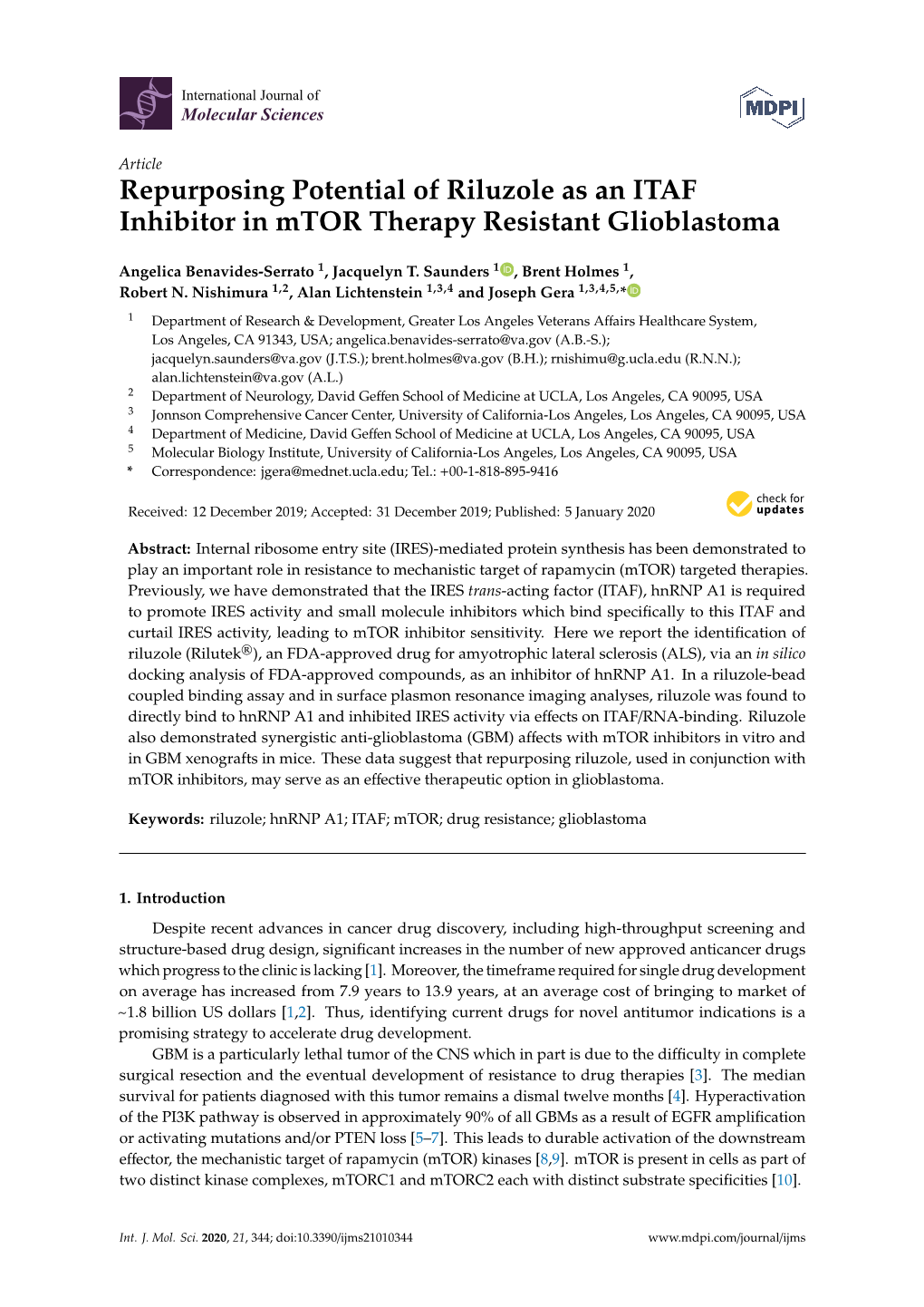 Repurposing Potential of Riluzole As an ITAF Inhibitor in Mtor Therapy Resistant Glioblastoma