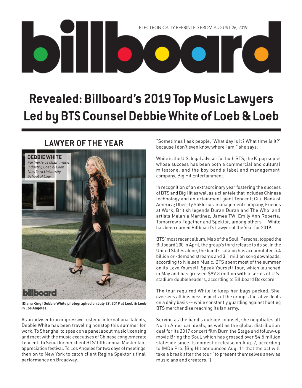 Revealed: Billboard's 2019 Top Music Lawyers Led by BTS Counsel