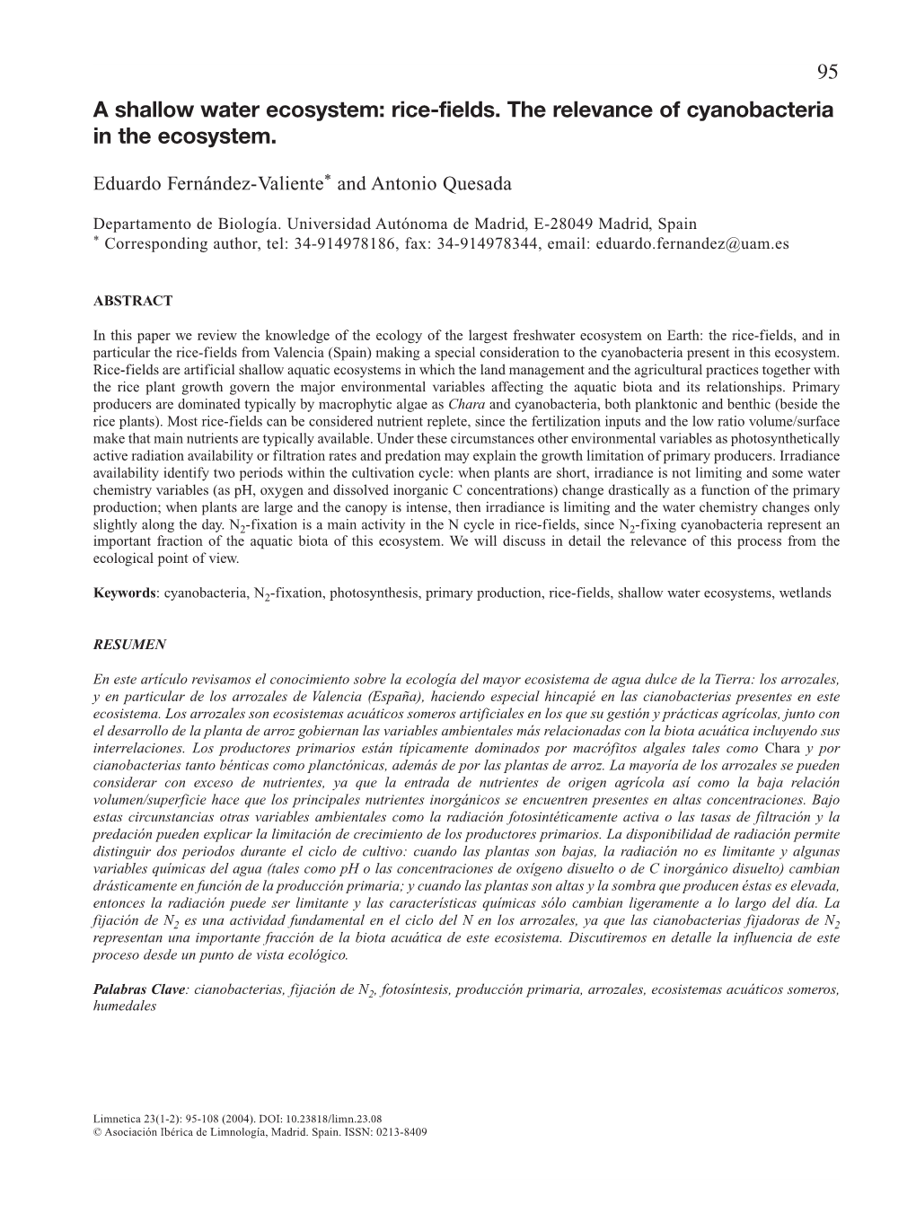 Rice-Fields. the Relevance of Cyanobacteria in the Ecosystem