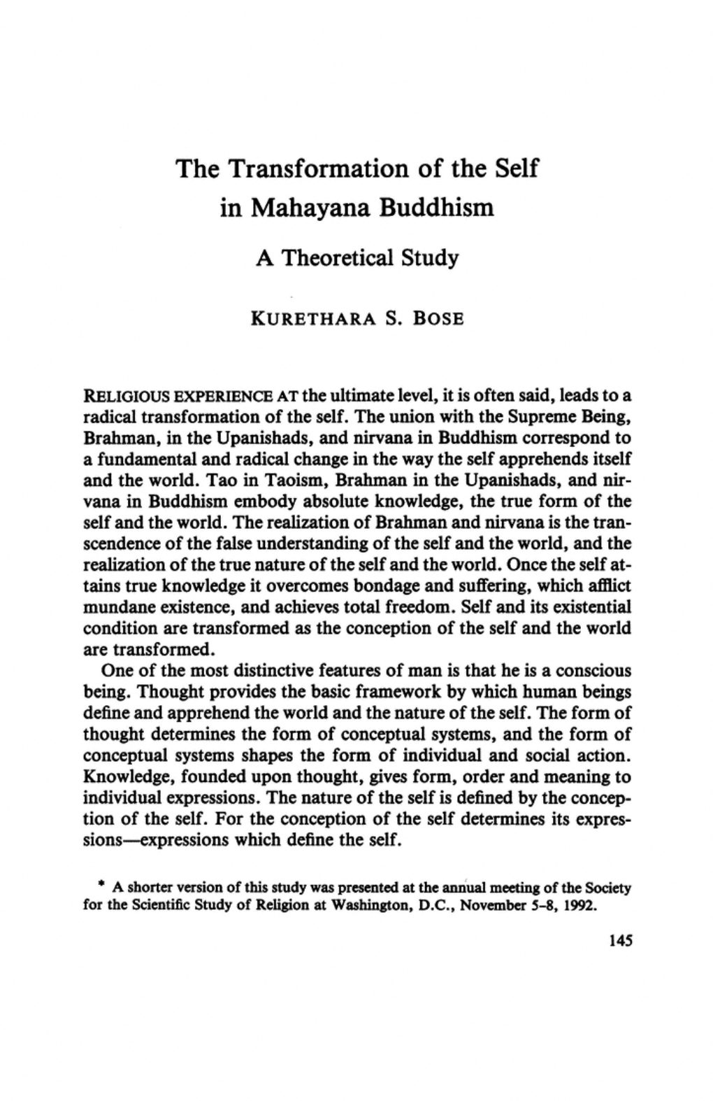 The Transformation of the Self in Mahayana Buddhism