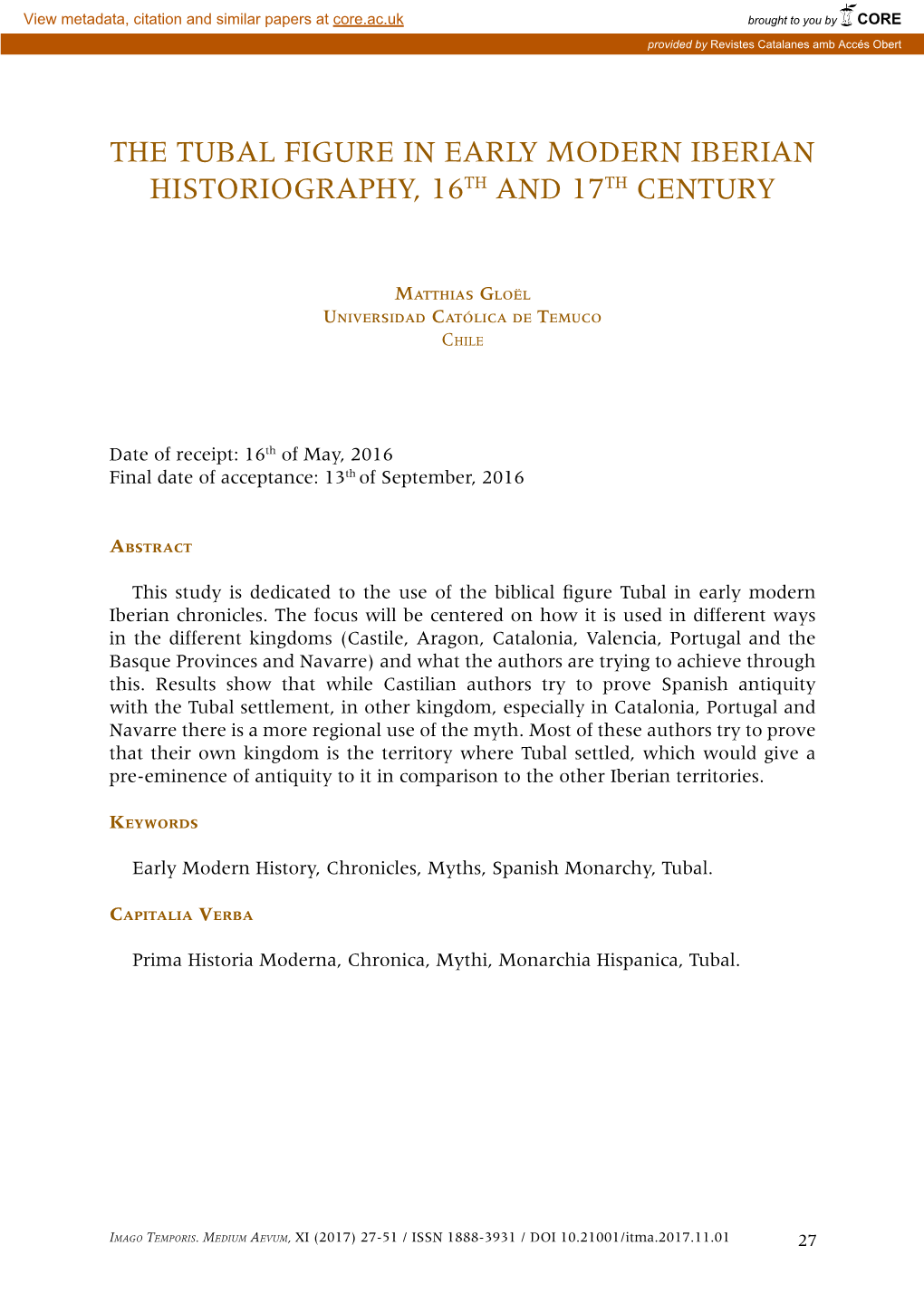 The Tubal Figure in Early Modern Iberian Historiography, 16Th and 17Th Century