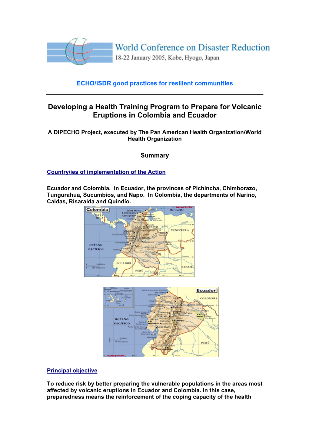 Developing a Health Training Program to Prepare for Volcanic Eruptions in Colombia and Ecuador