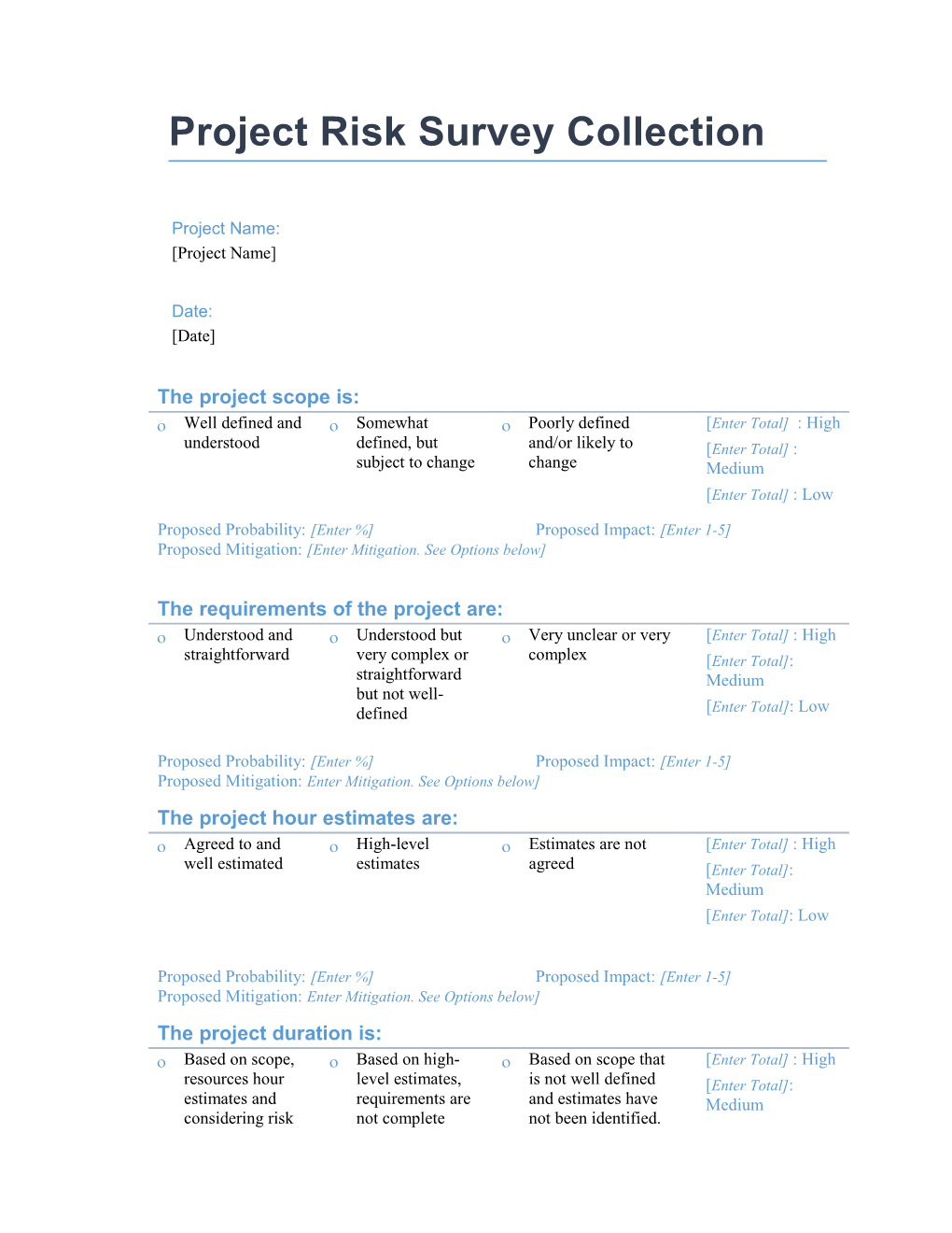 Project Risk Survey Collection