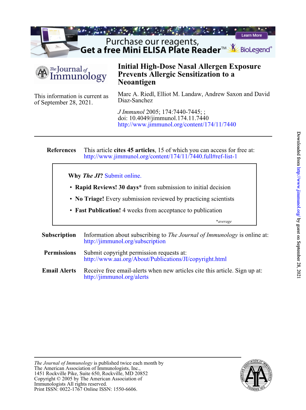 Neoantigen Prevents Allergic Sensitization to a Initial High-Dose Nasal Allergen Exposure