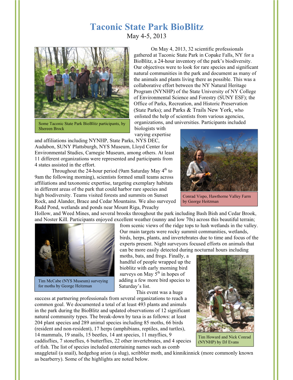 Taconic State Park Bioblitz, May 2013