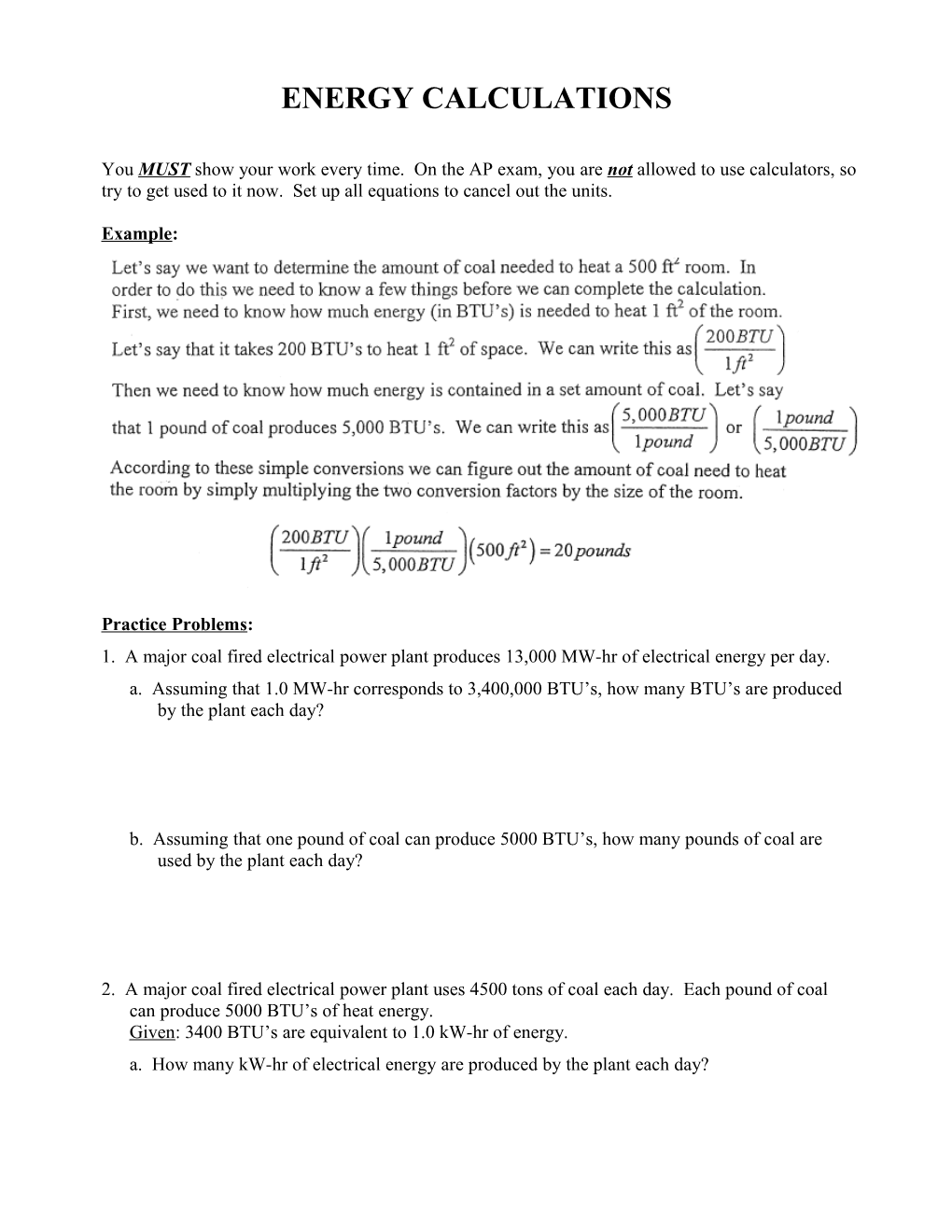 Energy Calculations