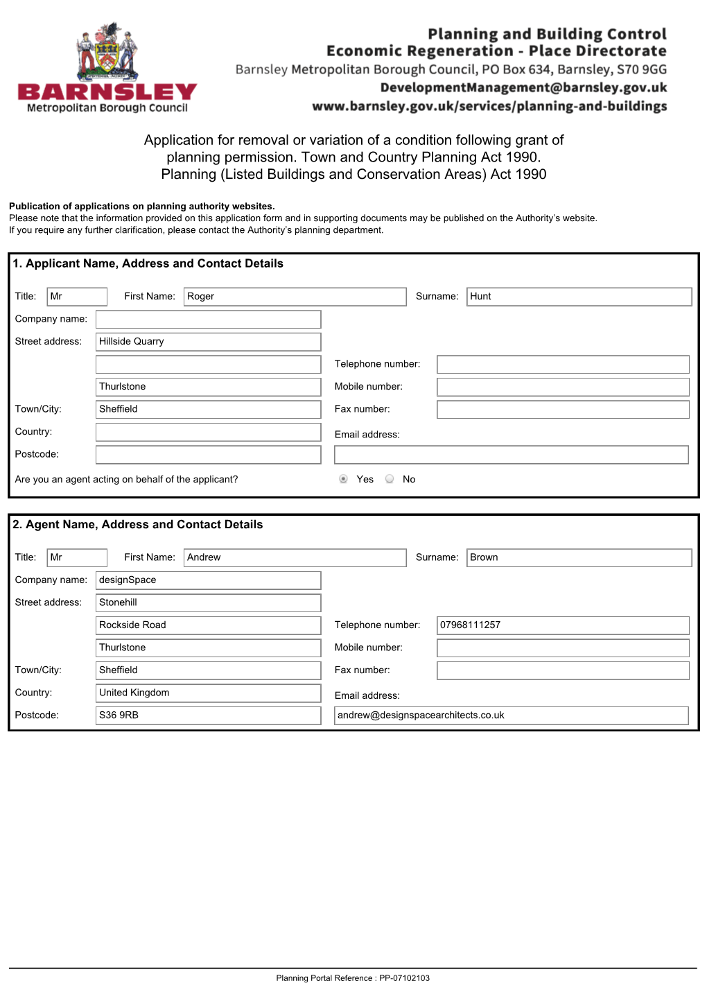 Application for Removal Or Variation of a Condition Following Grant of Planning Permission