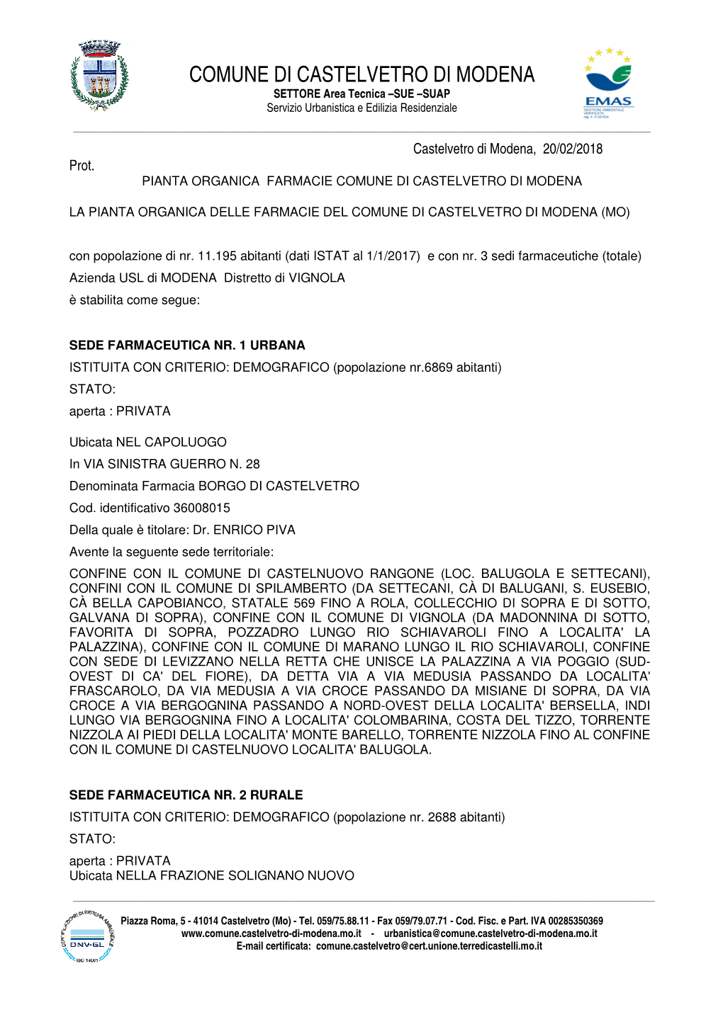 COMUNE DI CASTELVETRO DI MODENA SETTORE Area Tecnica –SUE –SUAP Servizio Urbanistica E Edilizia Residenziale