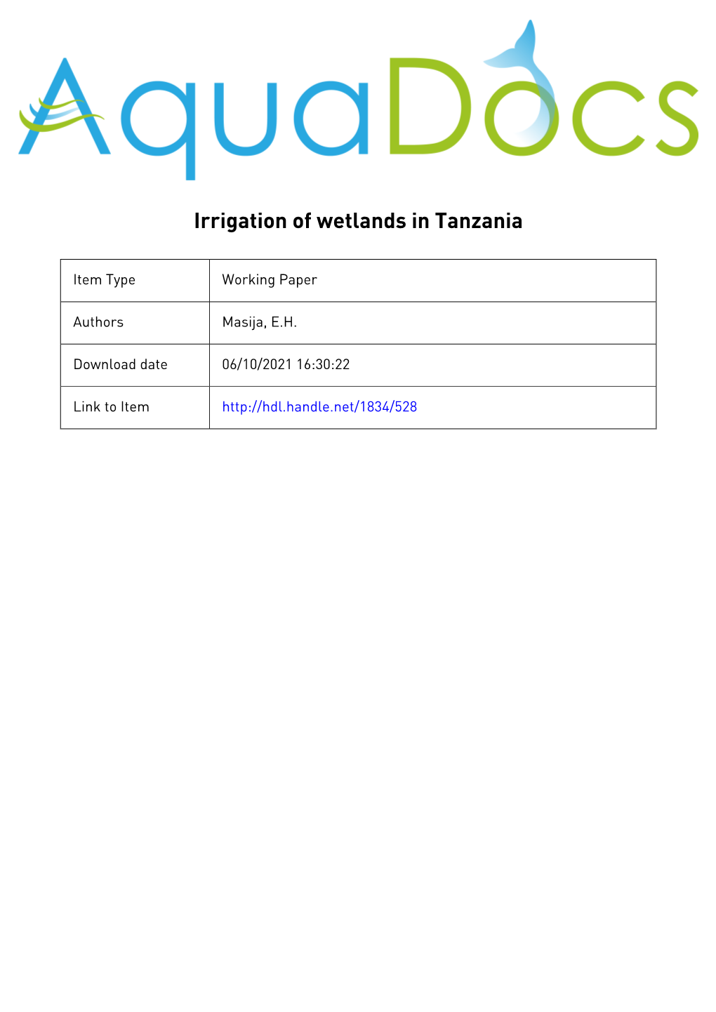 Irrigation of Wetlands in Tanzania