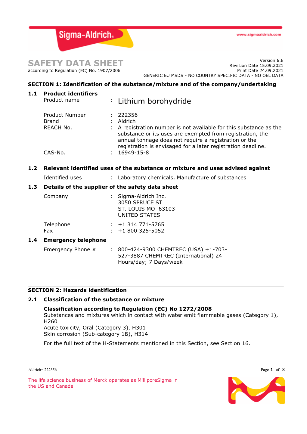 SAFETY DATA SHEET Revision Date 15.09.2021 According to Regulation (EC) No