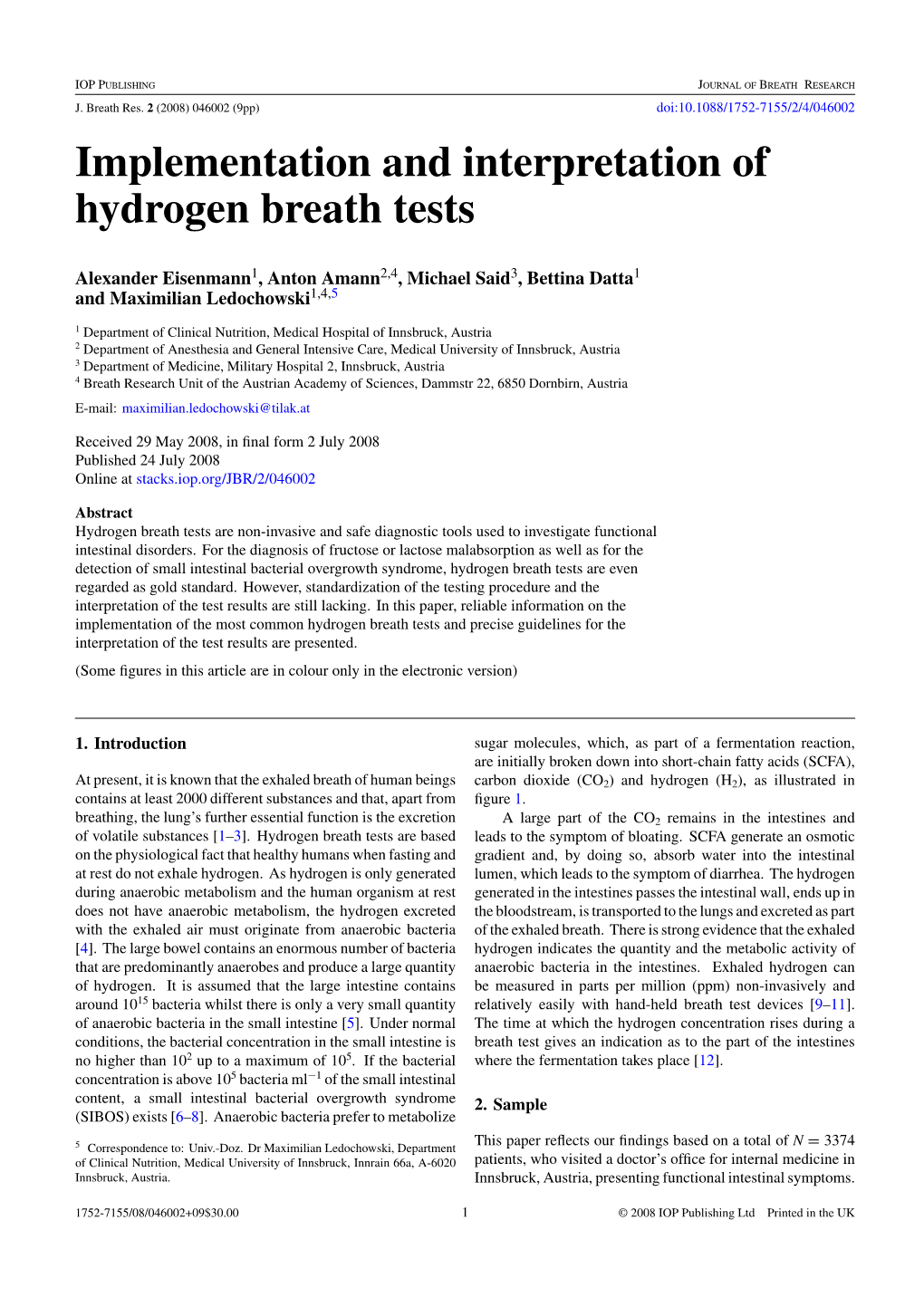 Implementation and Interpretation of Hydrogen Breath Tests