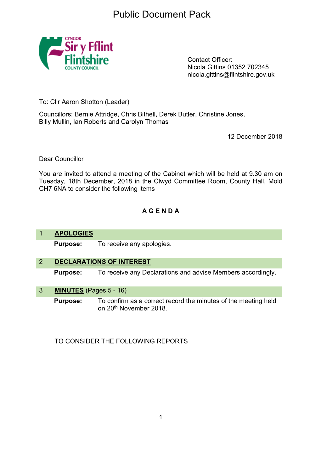 (Public Pack)Agenda Document for Cabinet, 18/12/2018 09:30