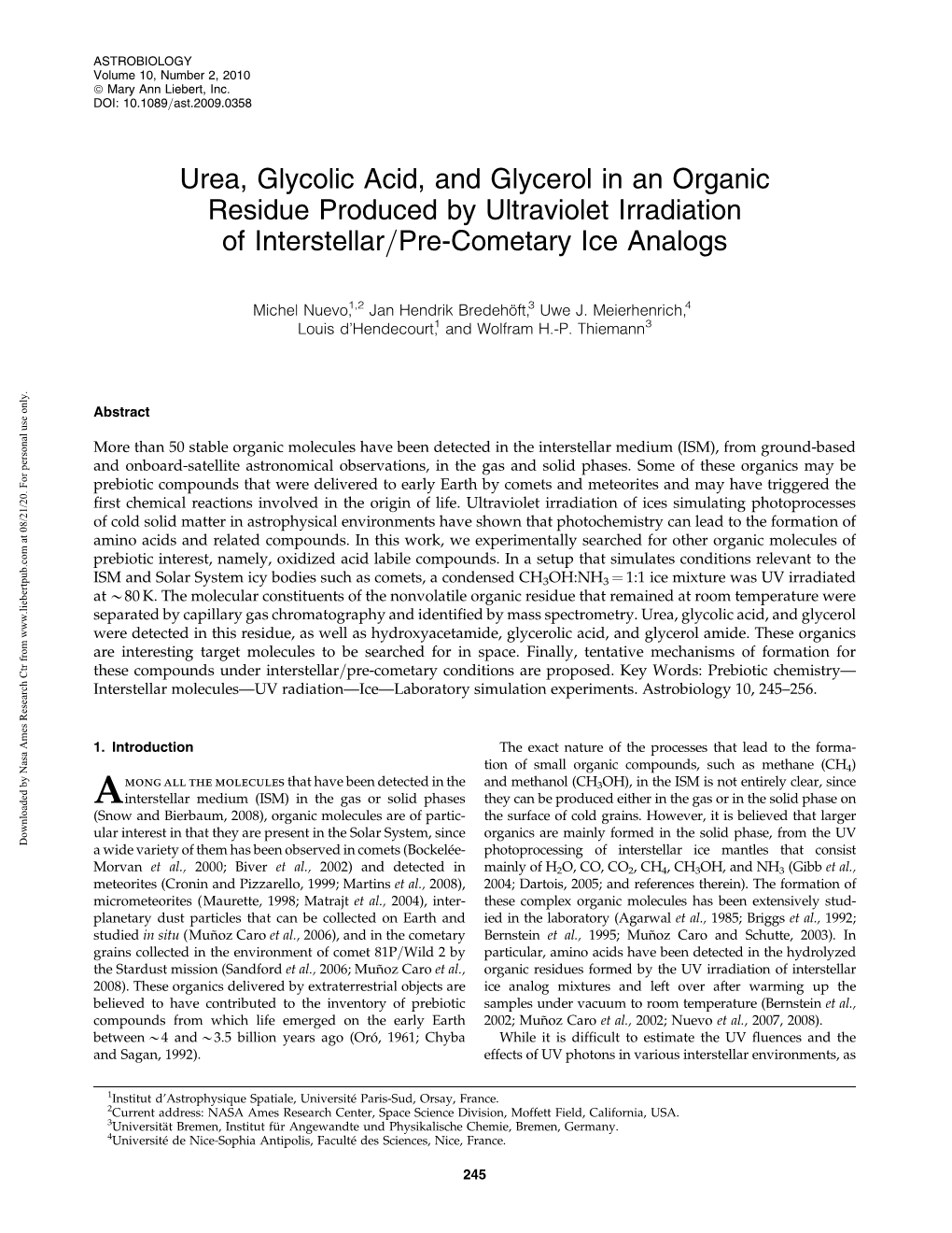 Urea, Glycolic Acid, and Glycerol in an Organic Residue Produced by Ultraviolet Irradiation of Interstellar=Pre-Cometary Ice Analogs