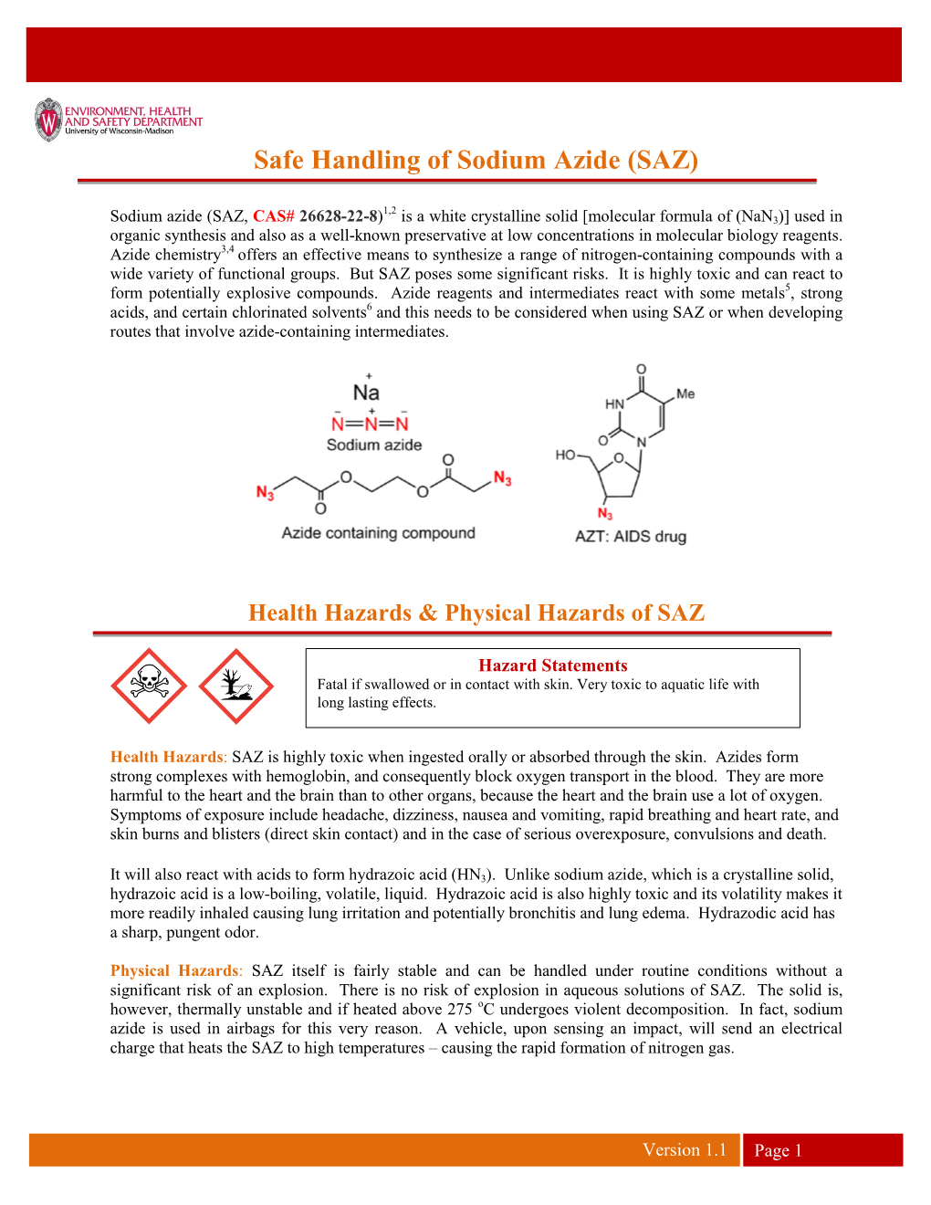 Safe Handling of Sodium Azide (SAZ)