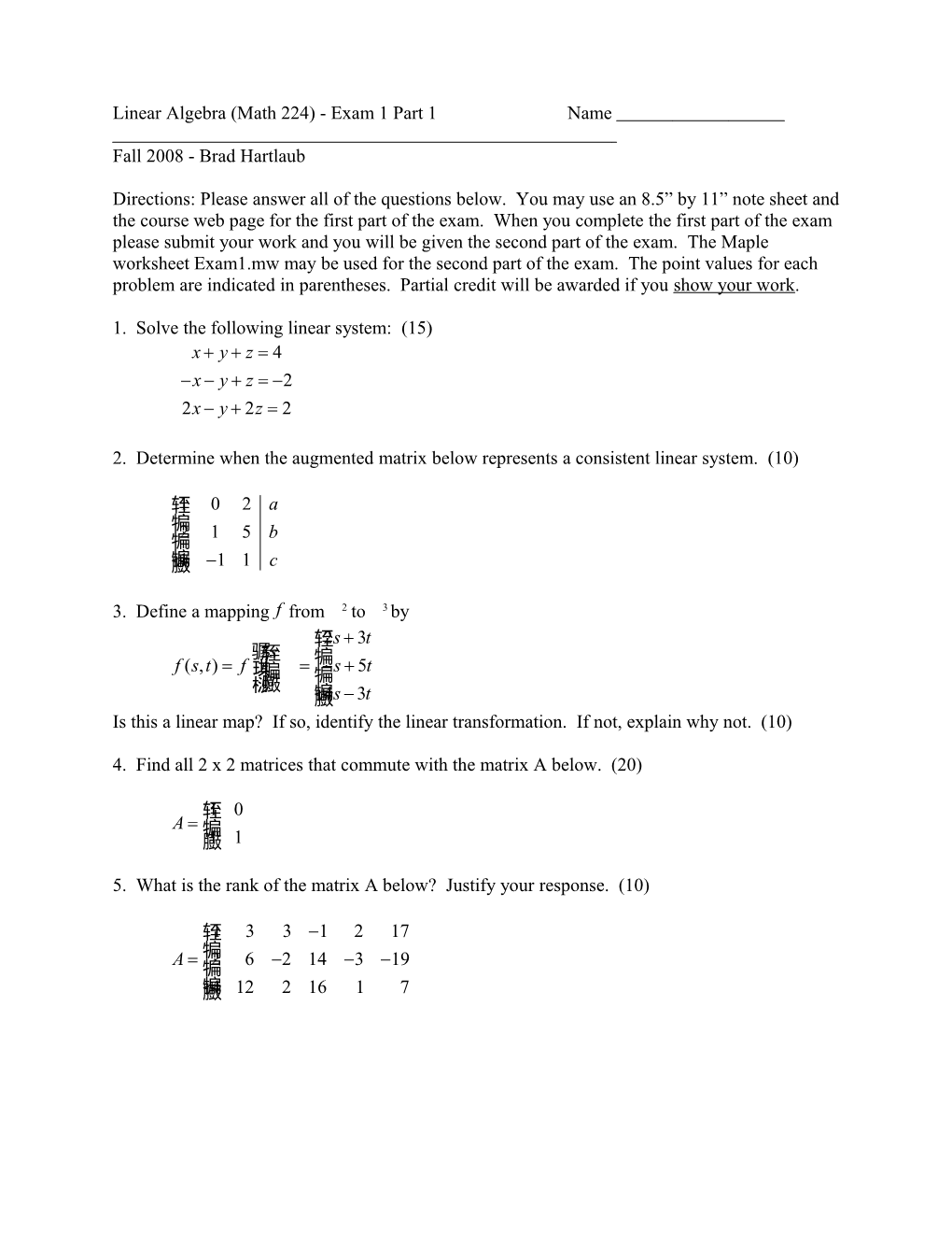 Elements of Statistics (Math 106) - Exam 1 s1