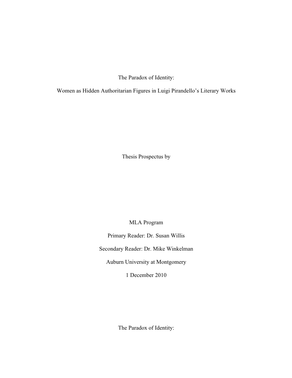 Women As Hidden Authoritarian Figures in Luigi Pirandello's Literary