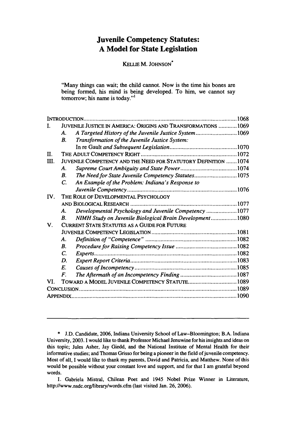 Juvenile Competency Statutes: a Model for State Legislation