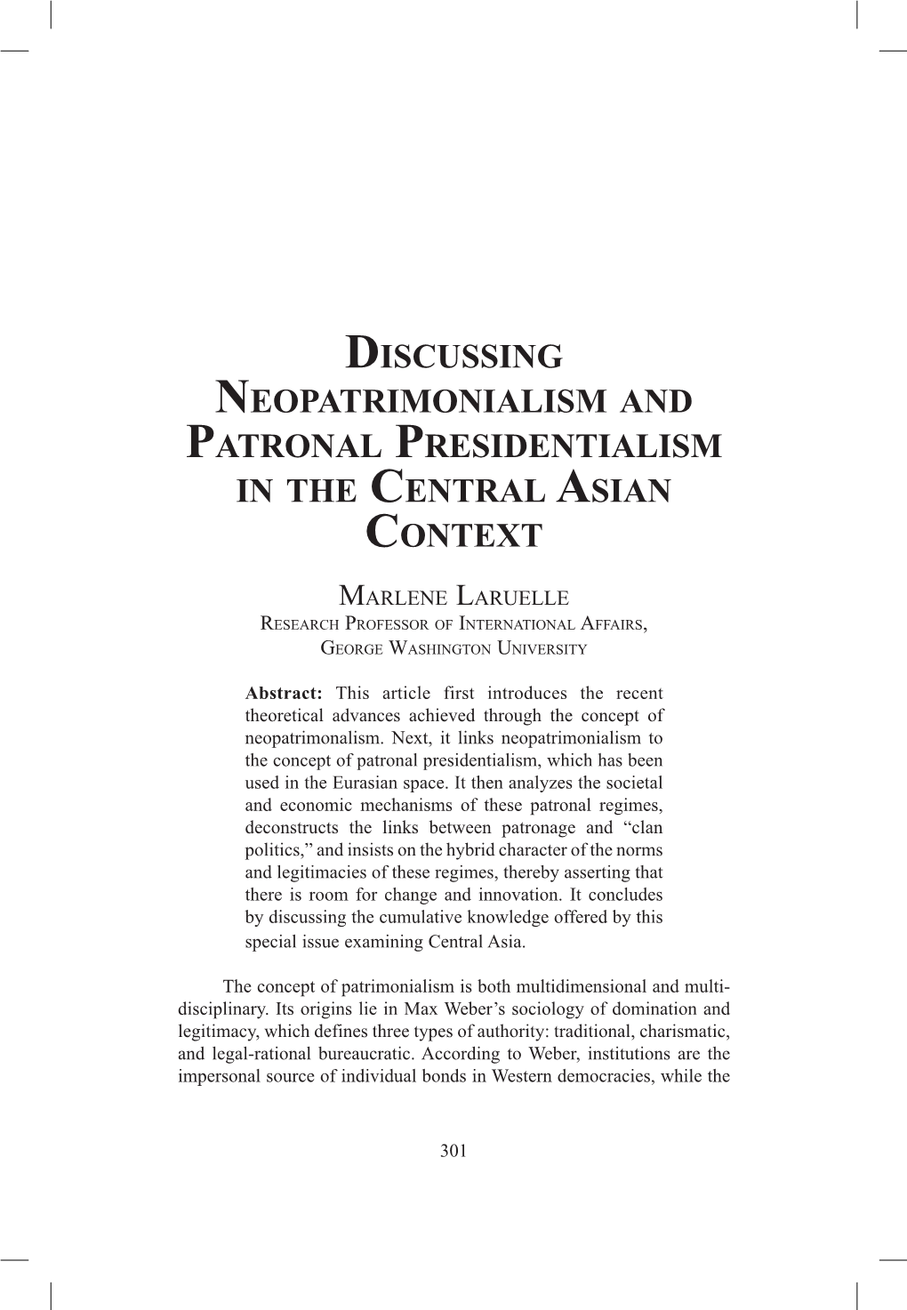 Discussing Neopatrimonialism and Patronal Presidentialism in the Central Asian Context