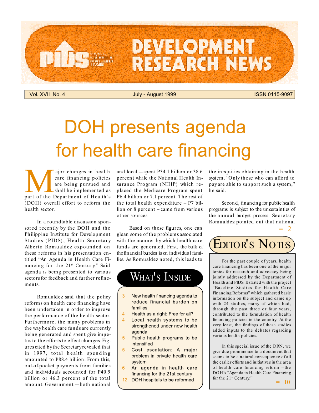 DOH Presents Agenda for Health Care Financing