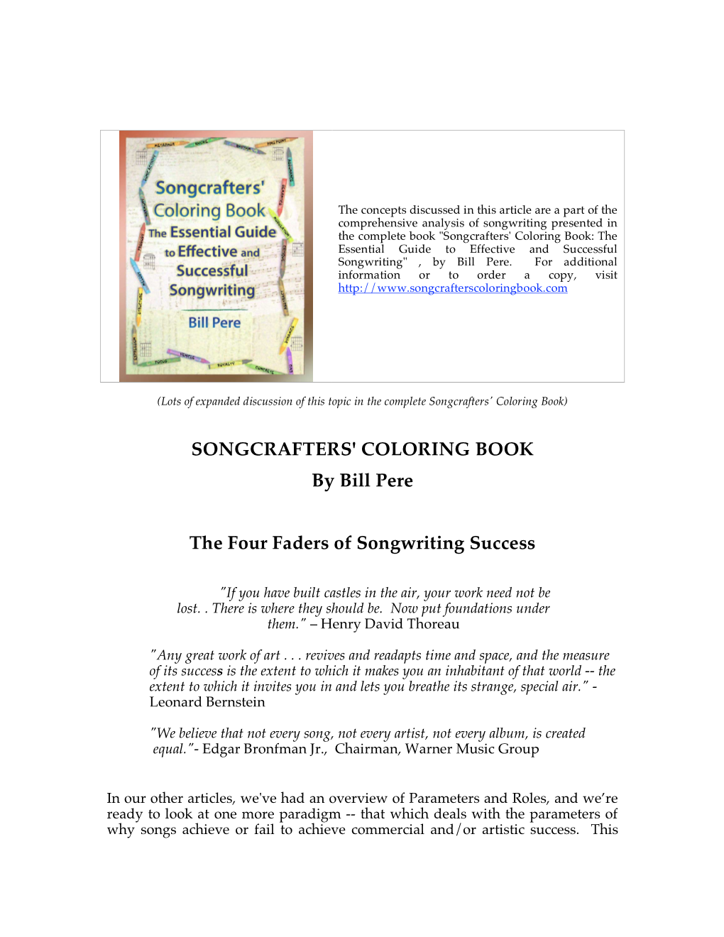 SONGCRAFTERS' COLORING BOOK by Bill Pere the Four Faders Of